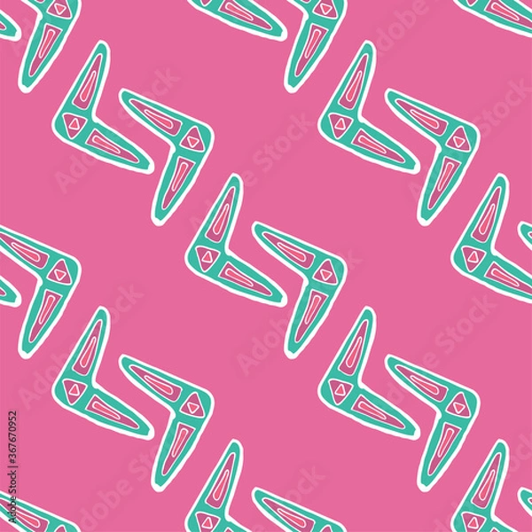 Fototapeta Seamless pattern vector of pastel tribal style motif boomerang on pastel pink background