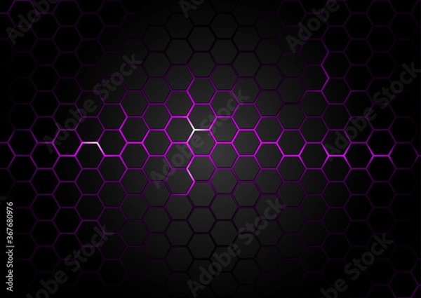 Fototapeta Black Hexagonal Pattern on Purple Magma Background - Abstract Illustration with Glowing Effects, Vector