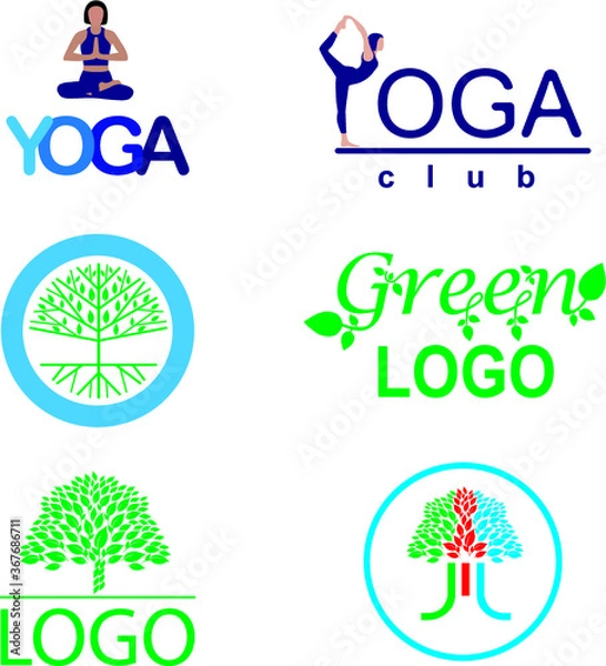 Fototapeta Vector logotype set. Yoga logotype. Green tree logotype