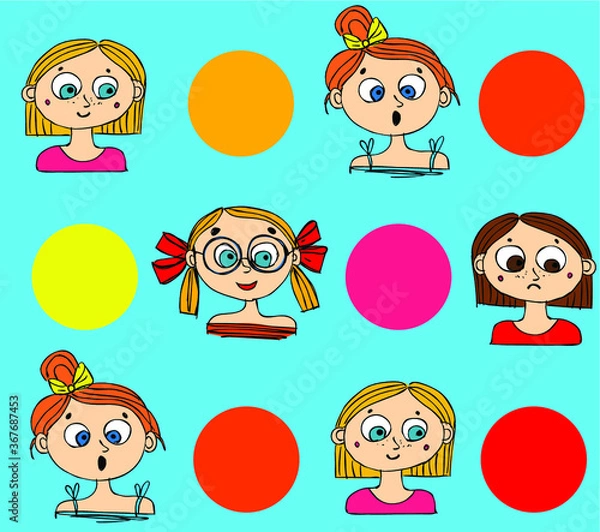Fototapeta Vector pattern of girls and colorful polka dots. Pattern for kids