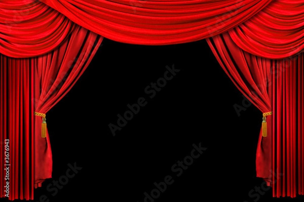 Obraz Bright Red Stage Draped Curtain Background na czarnym tle