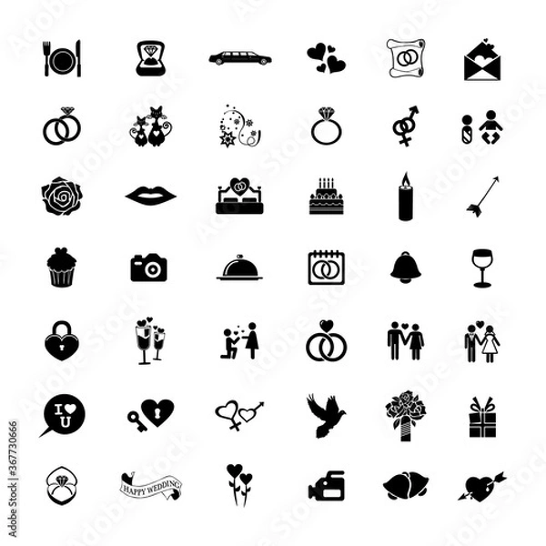 Obraz Big collection of wedding and love icons. High quality pictograms for web design. Flat vector illustration