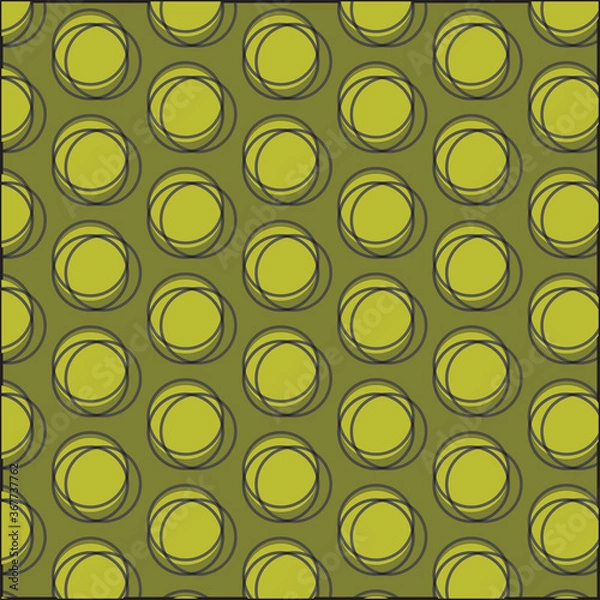 Obraz Yellow and black circles seamless pattern on dark green background. Polka dot pattern.
