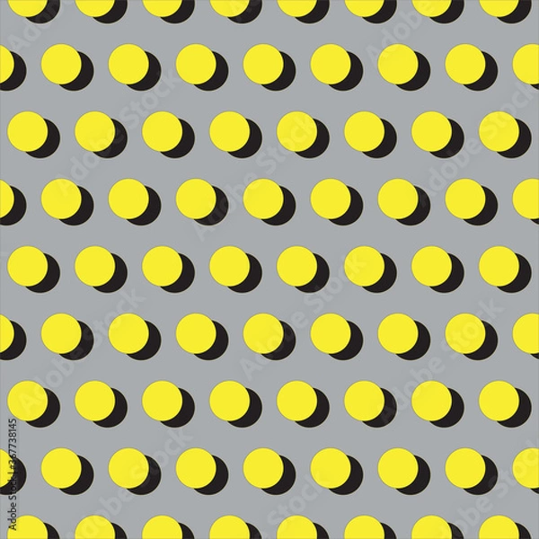 Obraz Yellow and black dots seamless pattern on grey background. Polka dot pattern.