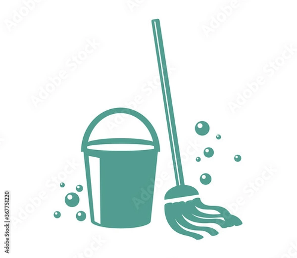 Fototapeta Bucket and mop on a white background. Cleaning. Vector illustration.