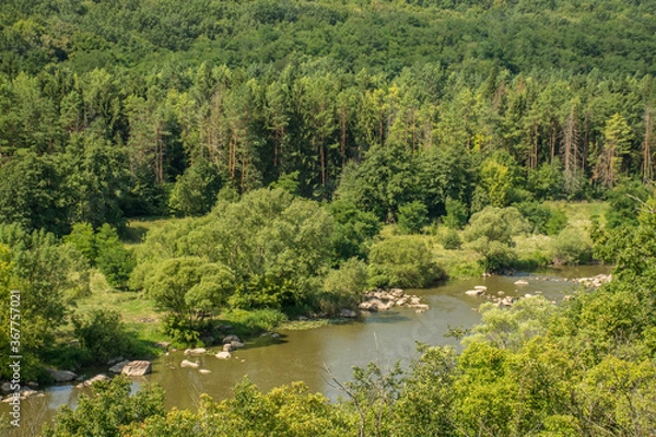 Obraz Beautiful summer landscape of green nature. Forest, river and hills