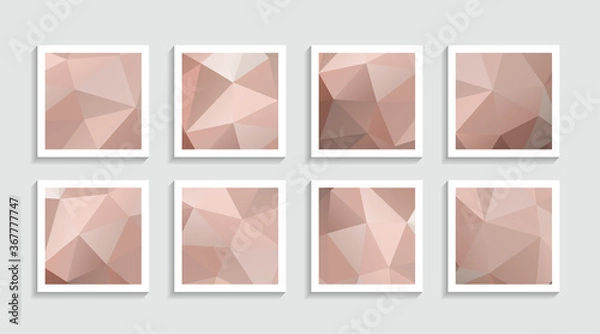 Fototapeta Modern mosaic low poly artwork poster set with simple shape and figure. Abstract minimalist pattern design style for web, banner, business presentation, branding package, fabric print, wallpaper.