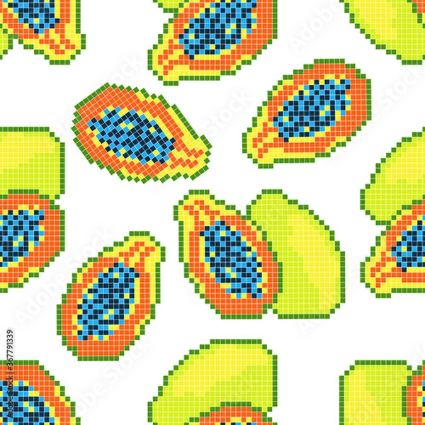 Obraz Seamless pattern with pixel papaya, vector illustration
