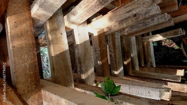 Obraz Details on the texture of pile wood piles for industry