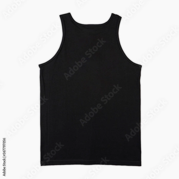 Fototapeta black singlet template front and back view isolated on white background. black tank top without sleeves taken from the top view. Blank singlet set isolated, mock up singlet for print or logo design.