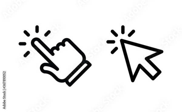 Fototapeta Hand and arrow clicking pointers. Click icons.