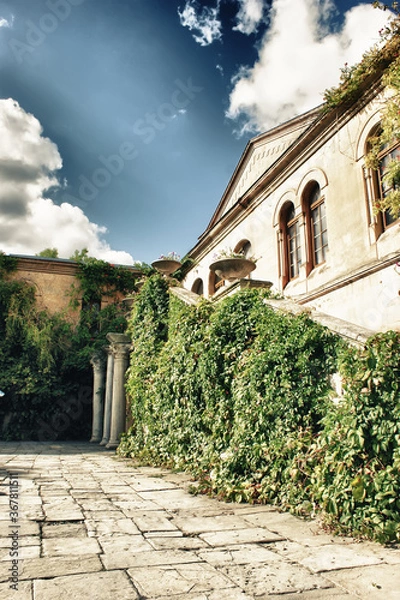 Fototapeta The courtyard of an old house in a surreal style.