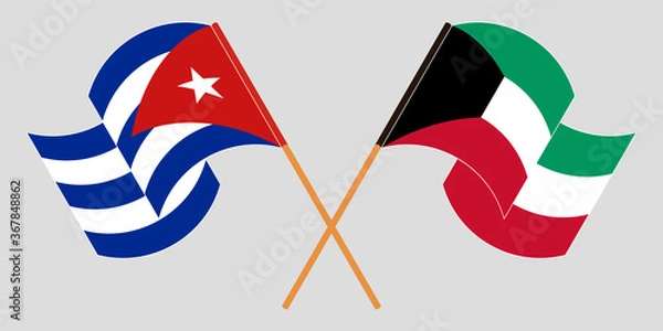 Fototapeta Crossed and waving flags of Cuba and Kuwait