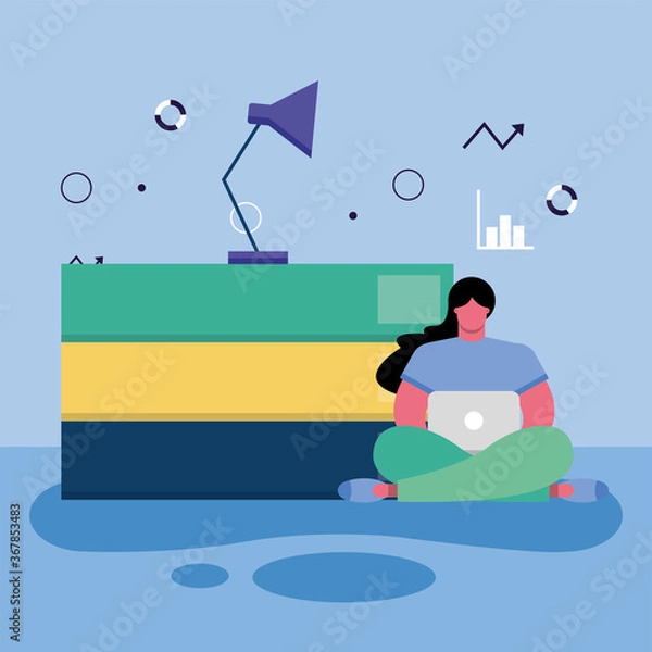 Obraz młoda studentka w edukacji online w domu