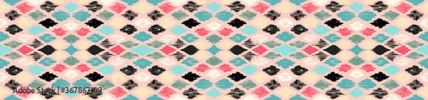 Fototapeta Ikat geometric folklore ornament with diamonds. Tribal ethnic vector texture. Seamless striped pattern in Aztec style. Folk embroidery. Indian, Scandinavian, Gypsy, Mexican, African rug.