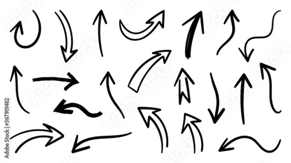 Fototapeta Hand drawn arrow vector icons set. sketch arrow design for business plan and education.