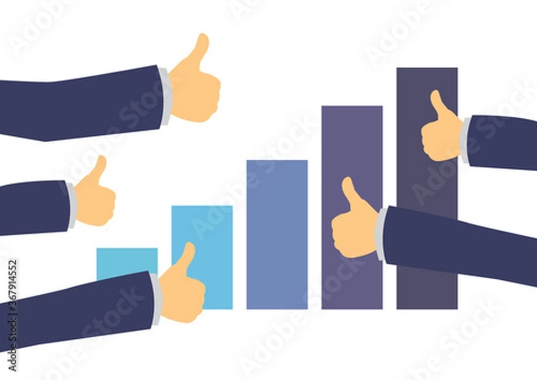 Obraz Market stock graph with thumb up hands.