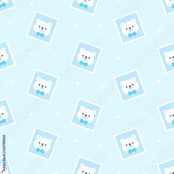 Obraz Cute bear postage stamp seamless pattern background