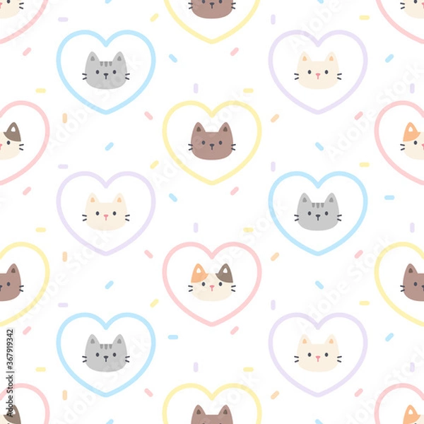 Obraz Cute cat pastel heart seamless pattern background