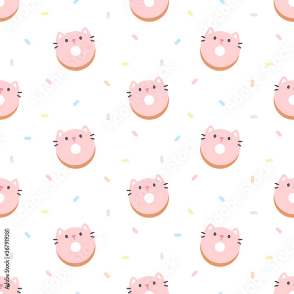 Obraz Cute cat ring donut seamless pattern background