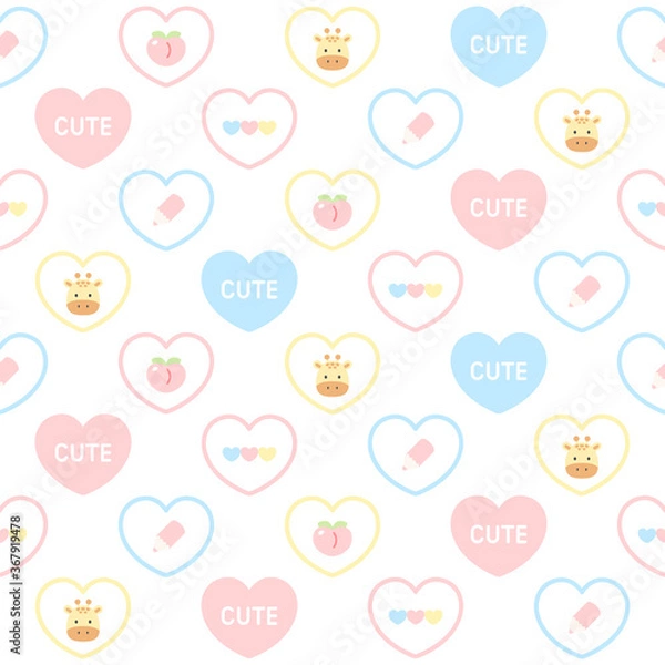 Obraz Cute giraffe and pastel heart seamless pattern background