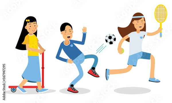 Fototapeta Young People Characters Doing Sport Vector Illustration Set