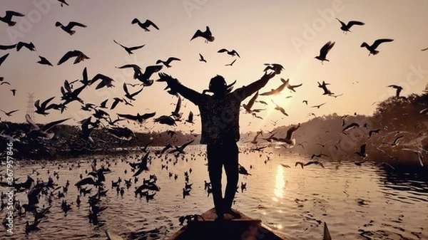 Obraz birds on river