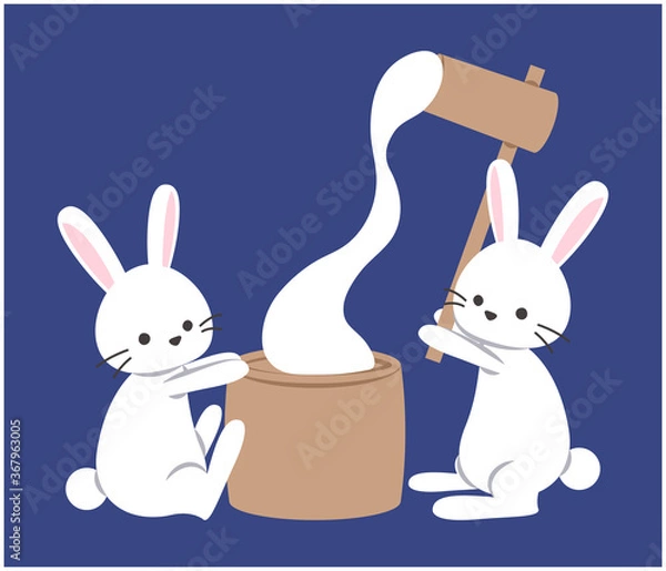 Fototapeta 十五夜_餅つきをするうさぎ