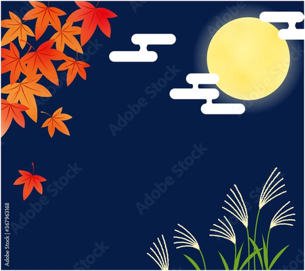 Obraz 十五夜_満月と紅葉とススキ