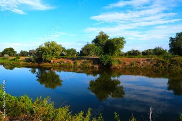 Fototapeta The Volga Delta. The natural landscape of the river near Astrakhan. High quality photo