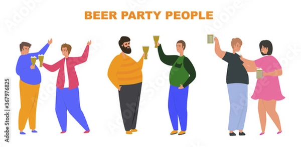 Fototapeta Beer tasting flat vector illustration. Alcohol Tasting Events, People have fun and try alcohol on isolated background, event for tourists concept. Have a good time with friends in the evening.