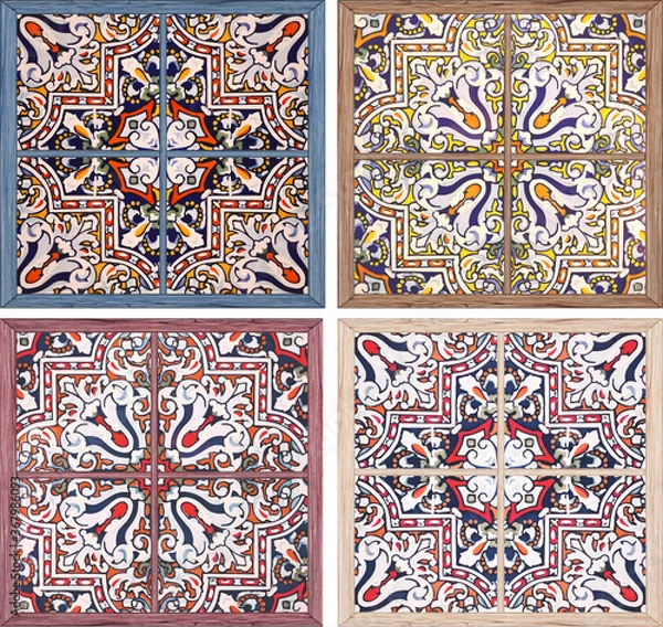 Fototapeta Decor tile. Tile insert Tile with bright pattern and wood 