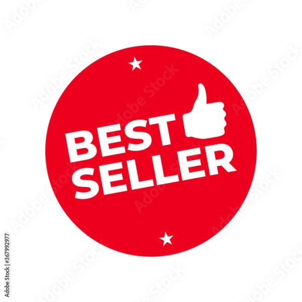 Fototapeta Bestseller badge label icon thumbs up red color vector EPS 10