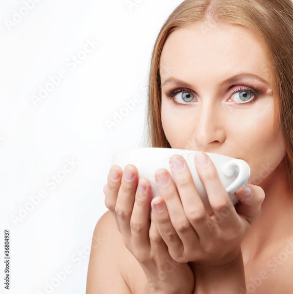 Fototapeta Beauty portrait with cup of tea