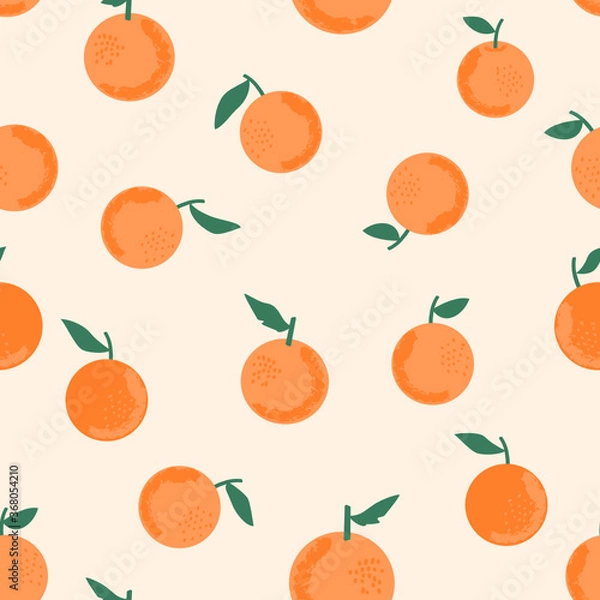 Fototapeta Seamless of oranges on pastel peach background vector. Cute hand drawn fruit pattern.