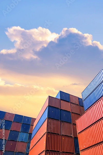 Fototapeta Colourful stack pattern of cargo shipping containers in shipping yard,dock yard for transportation,import,export industrial concept