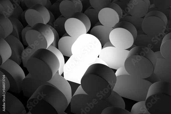 Obraz Be Different, One Man Glowing Among Other People in Dark Condition 