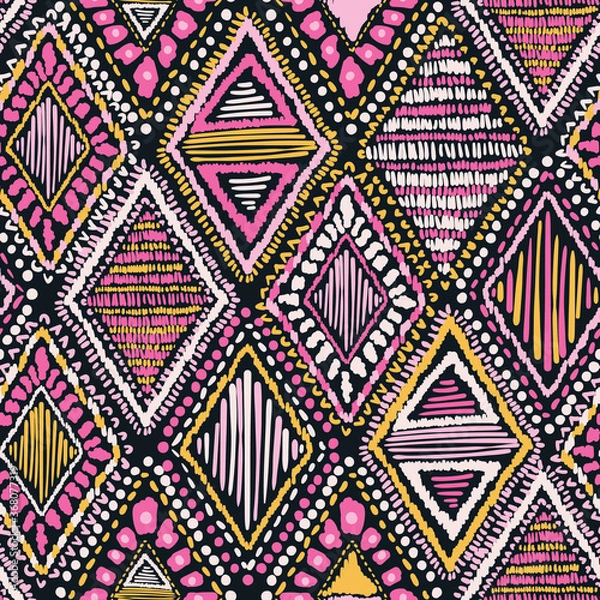 Fototapeta Embroidery vector seamless repeat pattern design. Great for textiles, homeware, statonary