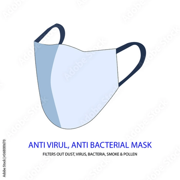 Fototapeta Safety sign, Anti virul, Anti bacterial mask. Face mask must be worn. Vector icon isolated on white background.