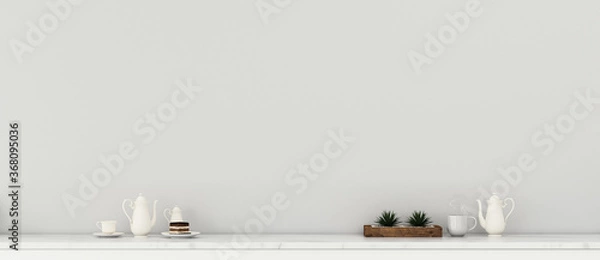 Fototapeta living space in apartment. empty room with coffee and sweets . classic interior design. -3d rendering