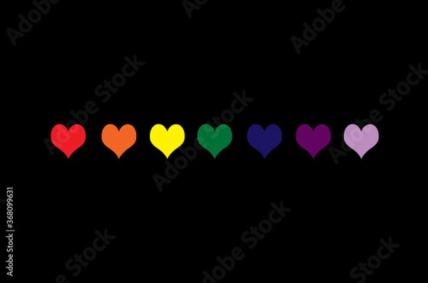 Obraz Rainbow colors seven hearts pattern on black background. Wallpaper design.