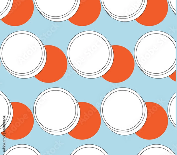 Obraz White, black and orange circles isolated on sky blue background. Wallpaper design.