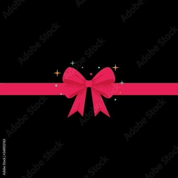 Obraz Pink ribbon pattern with colorful stars isolated on black background. Wallpaper design.