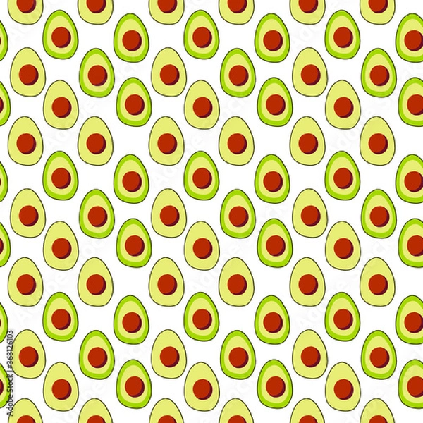 Fototapeta Seamless exotic plant vector pattern on white background. Hand drawn avocado slices. Perfect for wallpaper or fabric.