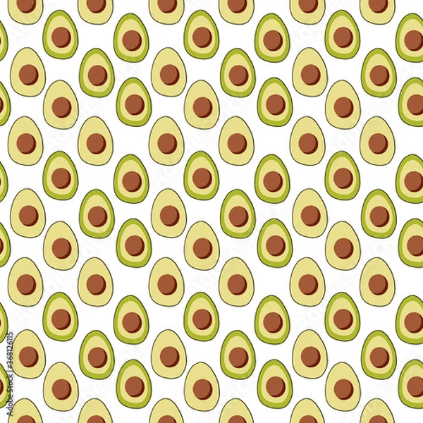 Fototapeta Seamless exotic plant vector pattern on white background. Hand drawn avocado slices. Perfect for wallpaper or fabric.