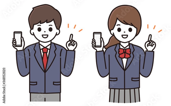 Fototapeta 男子学生 女子学生 スマートフォン イラスト