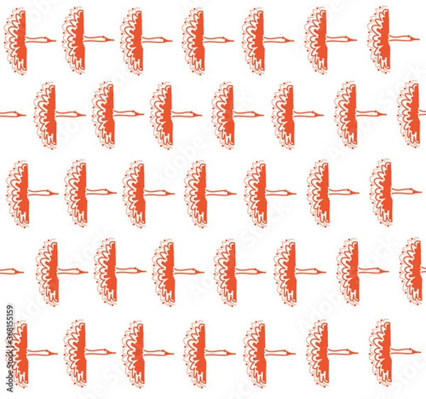 Fototapeta red and white bird pattern, abstract print, pink illustration, flying birds