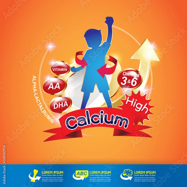 Obraz Kids Calcium and Omega 3 Vitamin Concept Vector