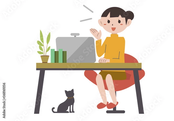 Fototapeta 自宅でテレワークをする女性