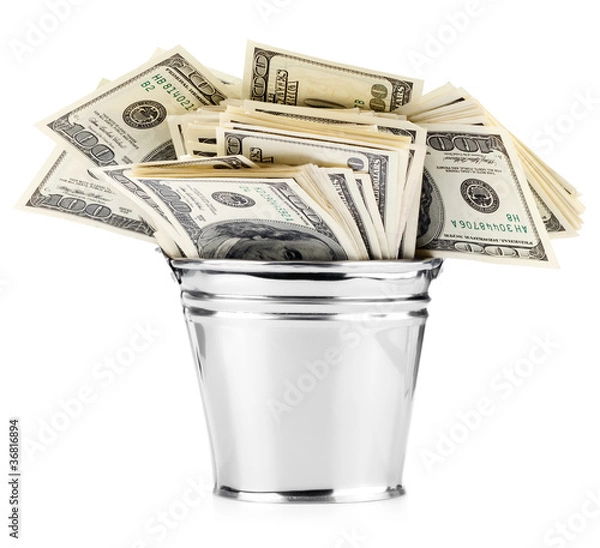 Obraz Isolated bucket of US banknotes